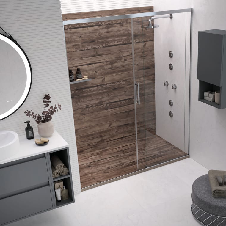 Platos de ducha de resina decorados Bruntec Design 3D Madera Rústica Ambiente 8