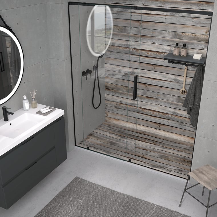 Platos de ducha de resina decorados Bruntec Design 3D Madera Rústica Ambiente 9