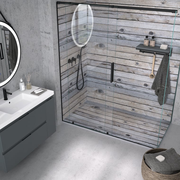 Platos de ducha de resina decorados Bruntec Design 3D Madera Rústica Ambiente 12