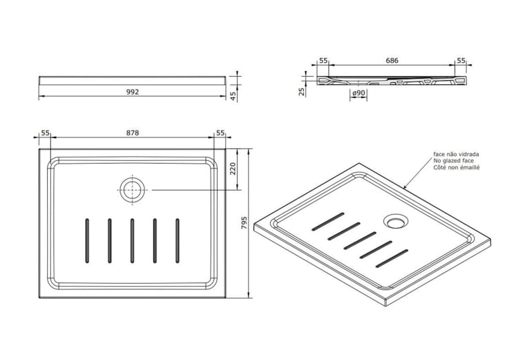 Plato de ducha de cerámica Unisan Waterline Croquis 4