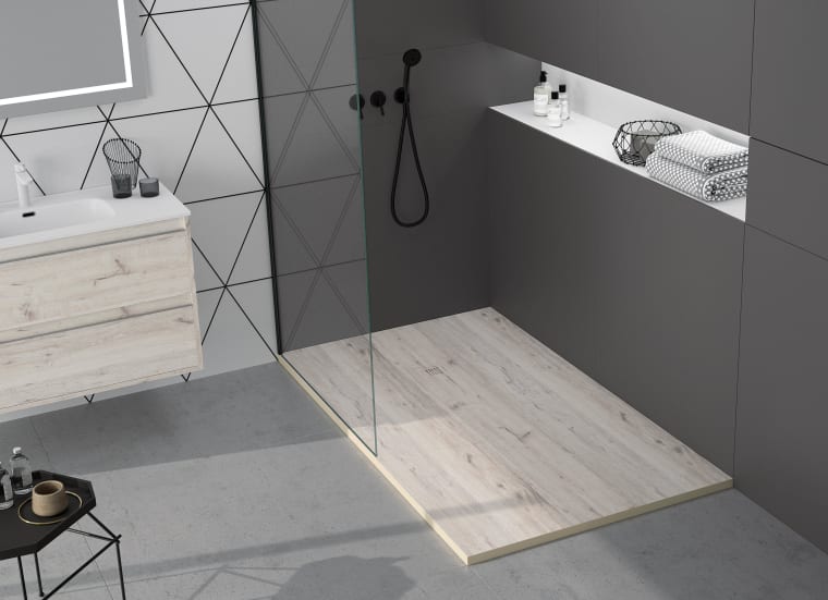 Platos de ducha de resina decorados Bruntec Stone 3D Madera Principal 5