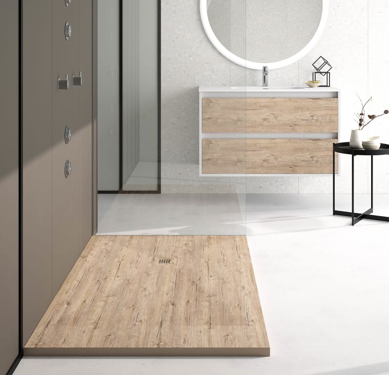 Platos de ducha de resina decorados Bruntec Stone 3D Madera Principal 4