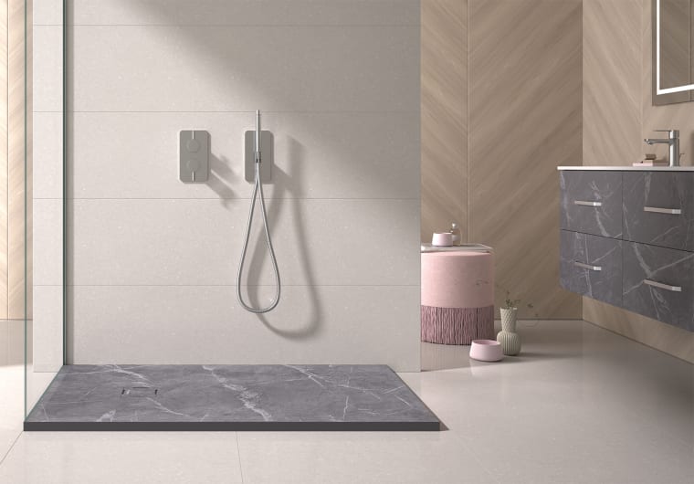 Platos de ducha de resina decorados Bruntec Stone 3D Mármol Ambiente 10