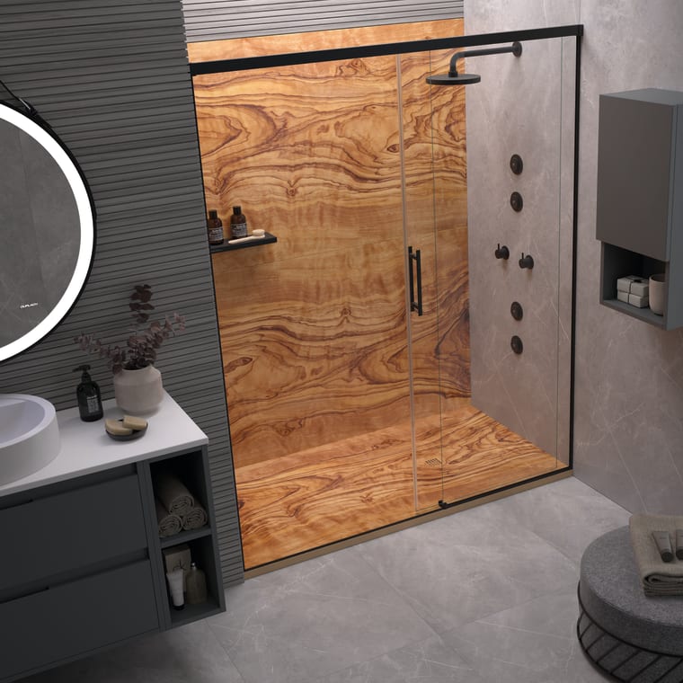 Platos de ducha de resina decorados Bruntec Design 3D Madera 2 Ambiente 3