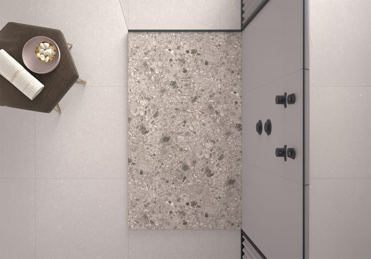 Platos de ducha de resina decorados Bruntec Design 3D Terrazo Ambiente 2