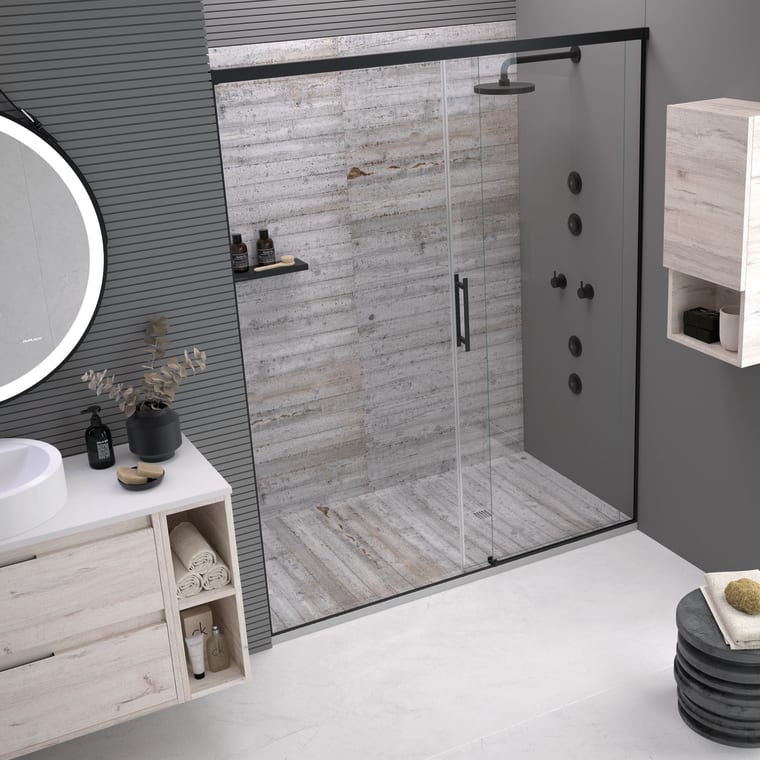 Platos de ducha de resina decorados Bruntec Design 3D Cemento Ambiente 2
