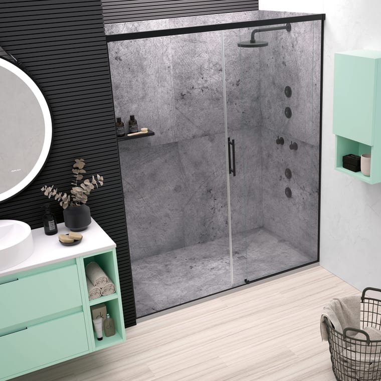 Platos de ducha de resina decorados Bruntec Design 3D Cemento Ambiente 5