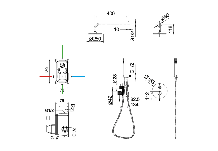 Conjunto de ducha empotrado Imex Génova Croquis 9