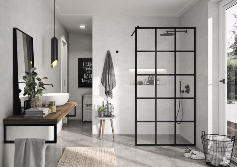 Mampara de ducha fija negra Fresh - FR103 -Kassandra- Ambiente 1