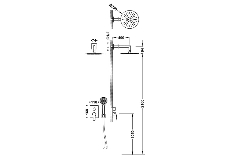 Conjunto de ducha y baño empotrado Tres Base Plus Croquis 2