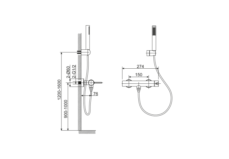 Grifo de ducha de Lluvibath Bambú Croquis 5