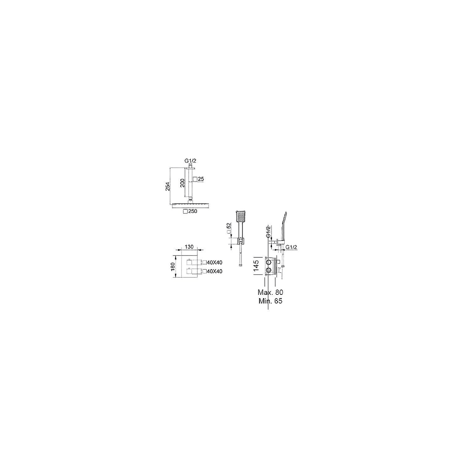 Conjunto de ducha y baño empotrado Imex Ons Croquis 4