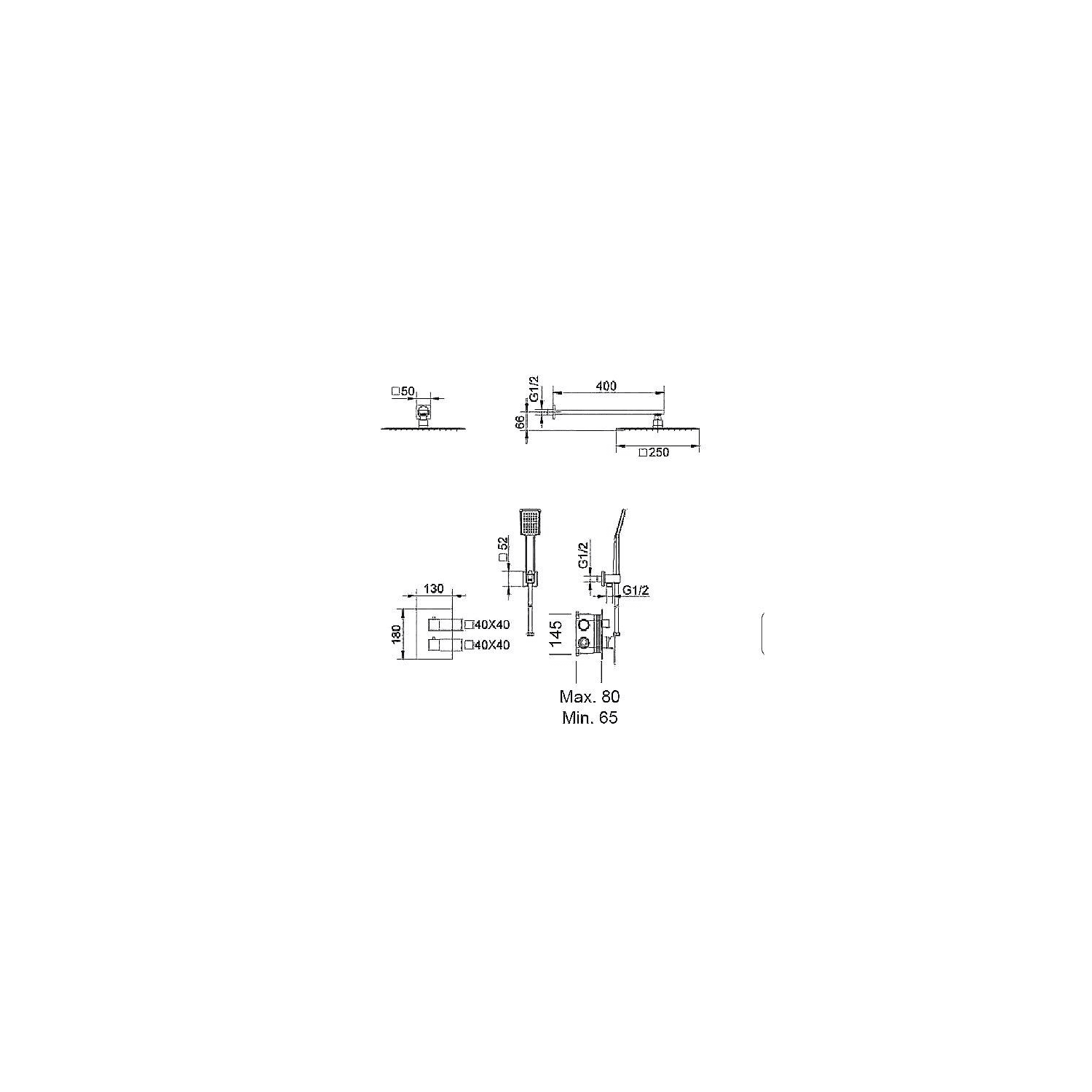 Conjunto de ducha empotrado Imex Cies Croquis 8