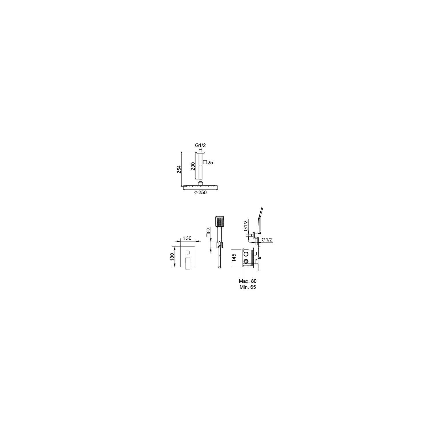 Conjunto de ducha empotrado Imex Berlín Croquis 3