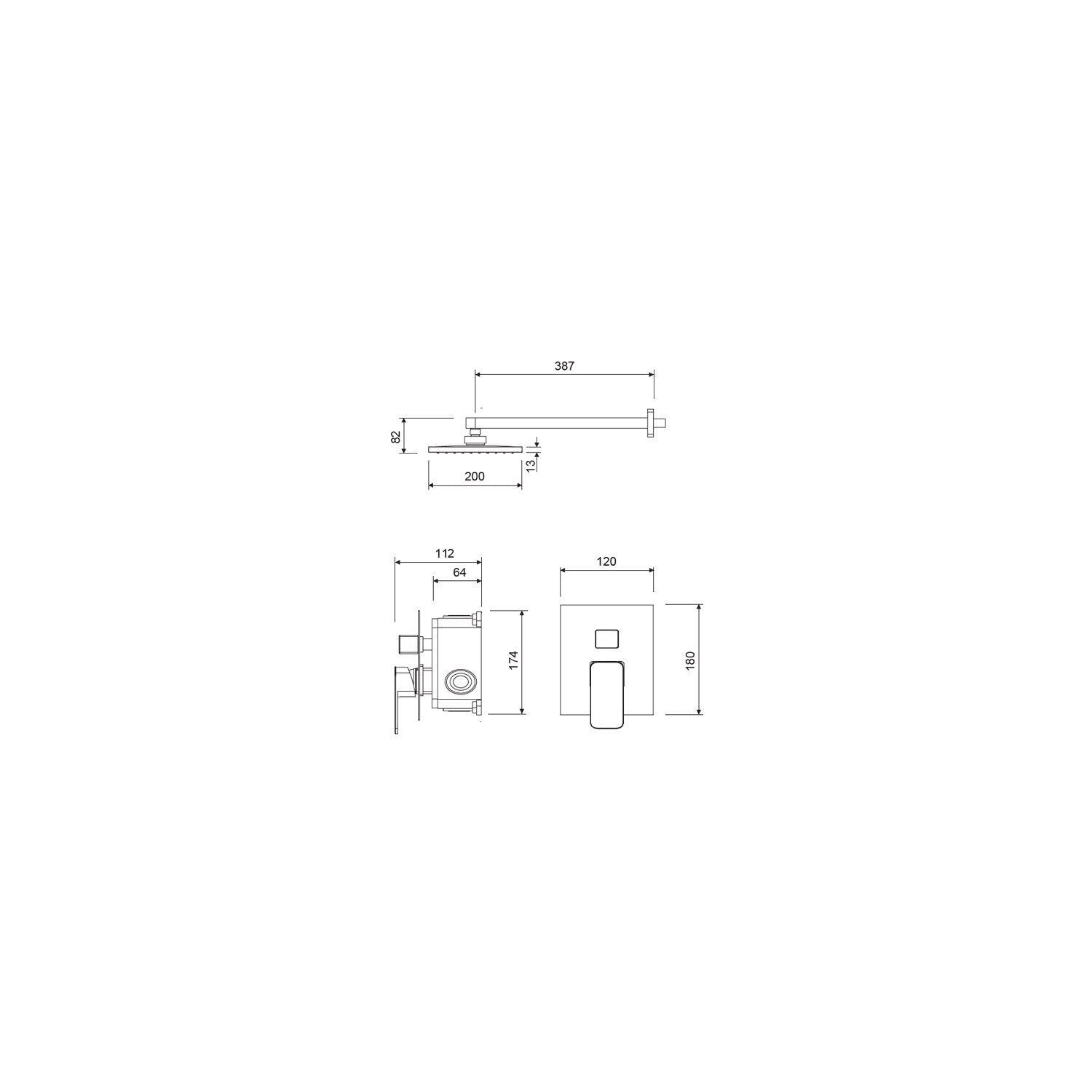 Conjunto de ducha empotrado Lluvibath Noti Croquis 1
