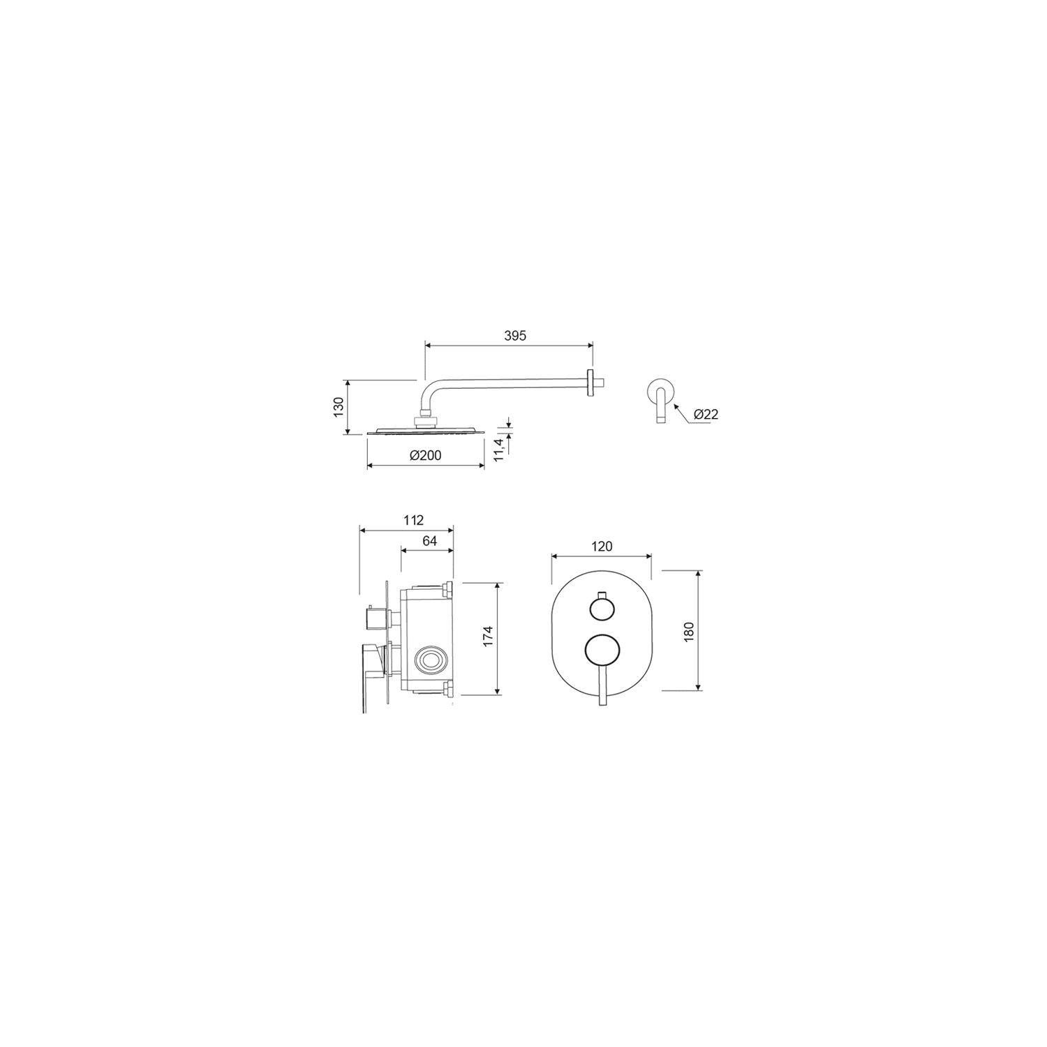 Conjunto de ducha empotrado Lluvibath Noti Croquis 2