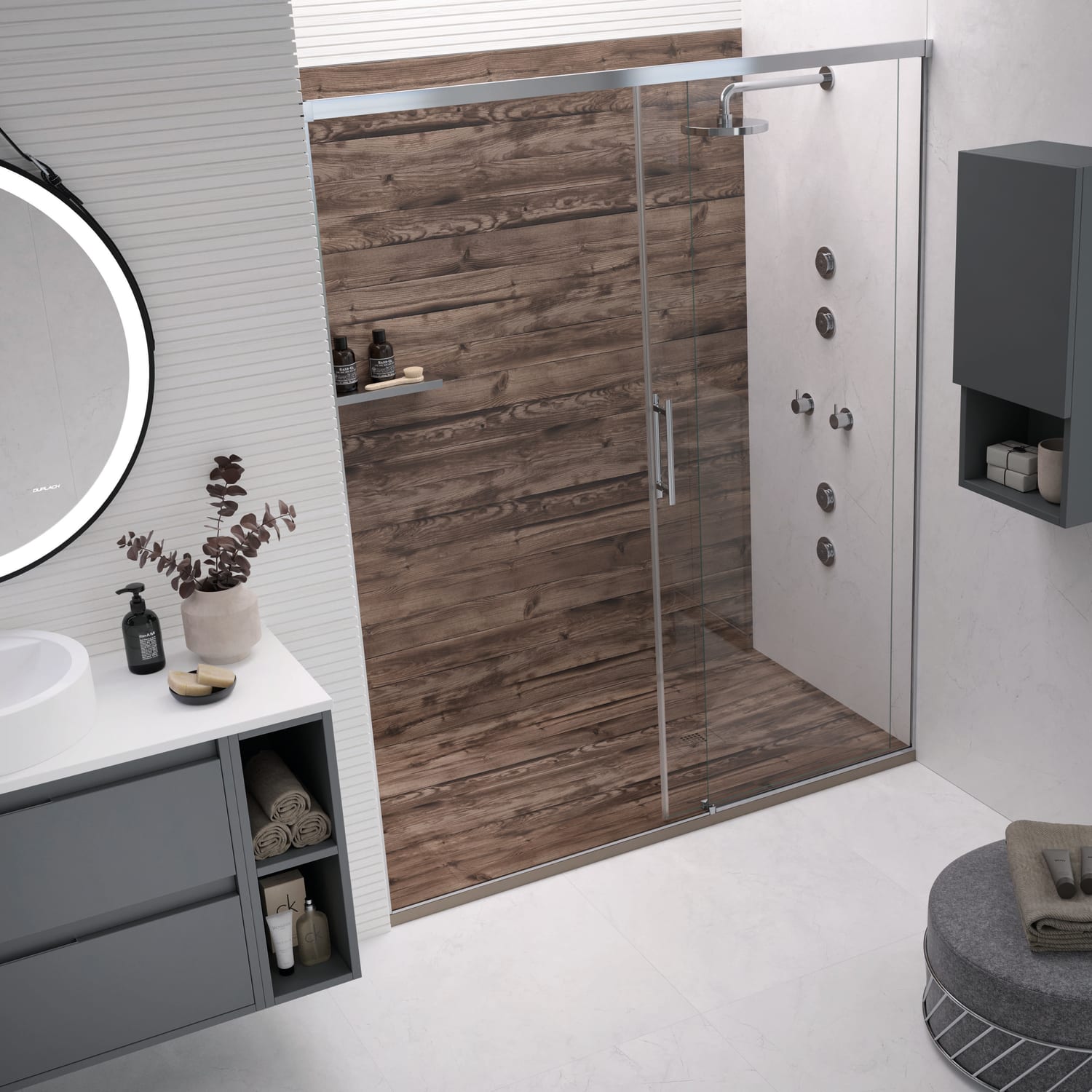 Platos de ducha de resina decorados Bruntec Design 3D Madera Rústica Ambiente 8