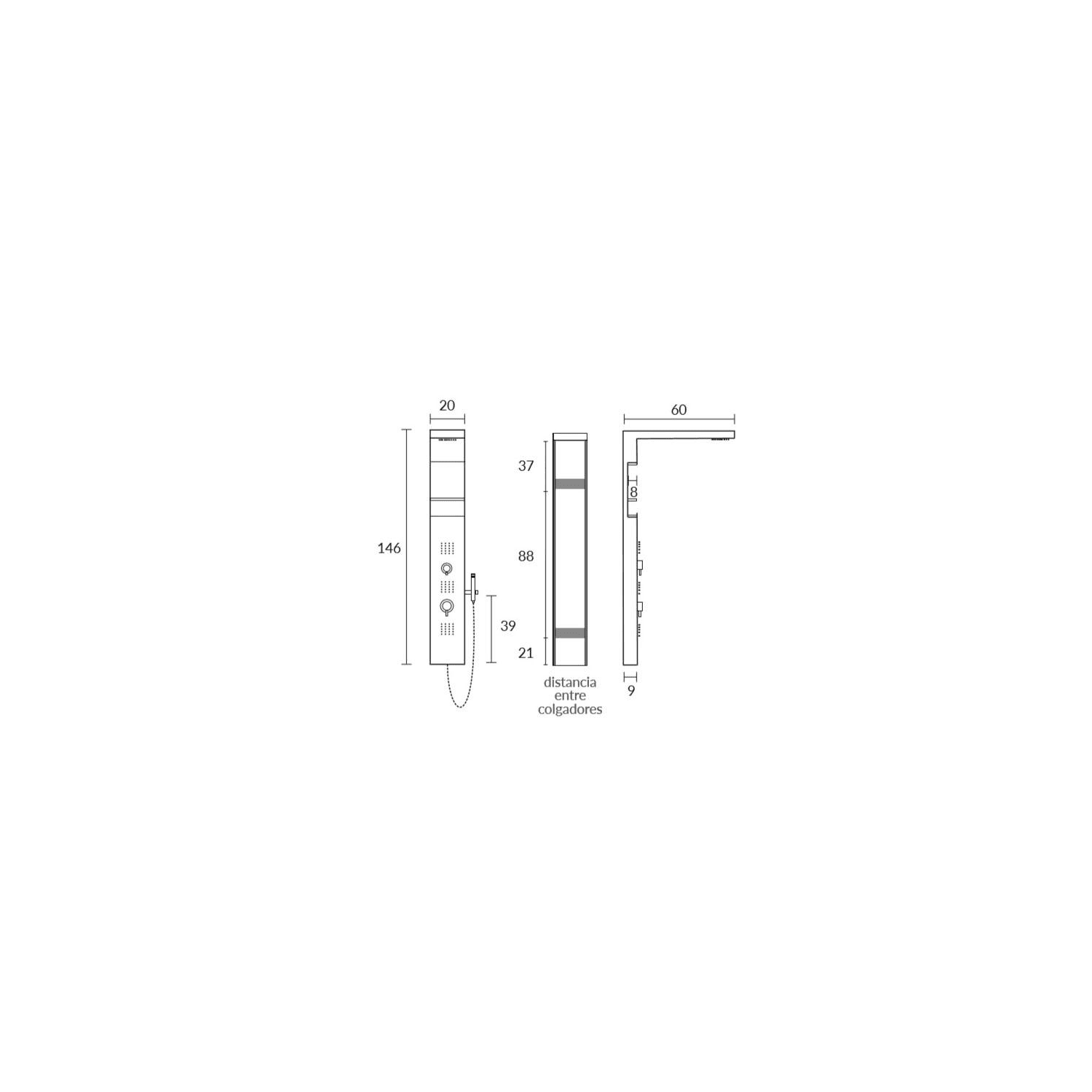 Columna de ducha Sagobar Mizu Box Croquis 1