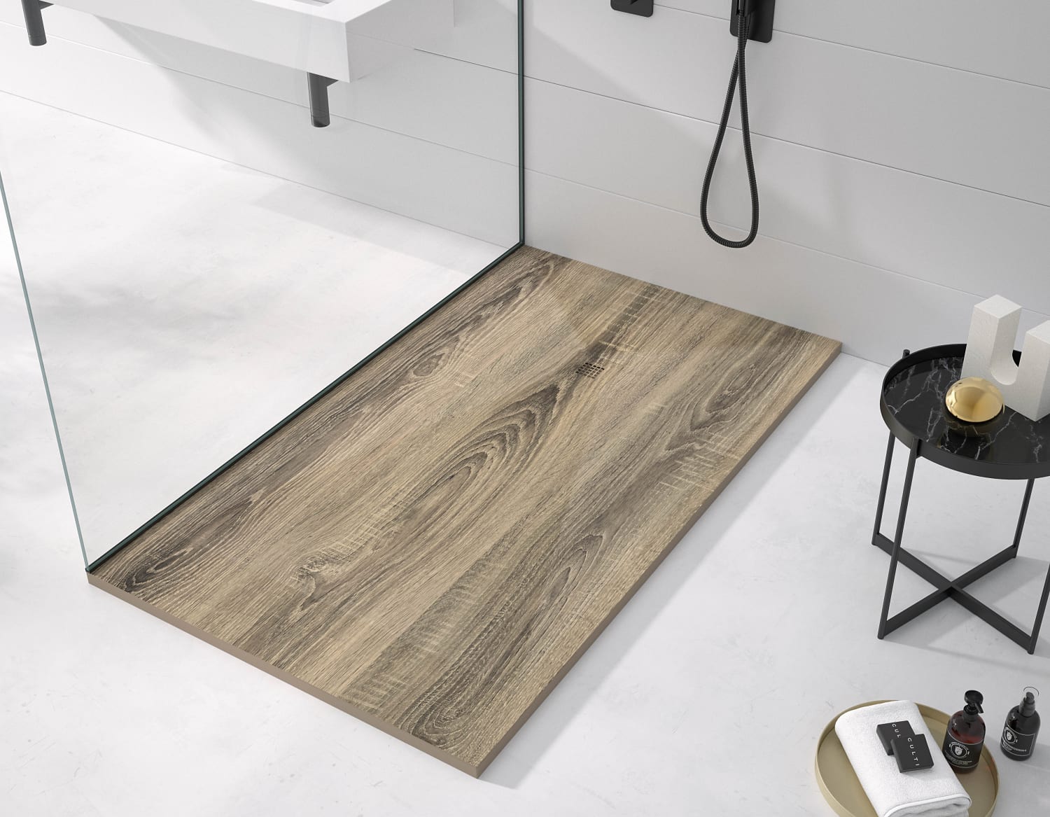 Platos de ducha de resina decorados Bruntec Stone 3D Madera Principal 2