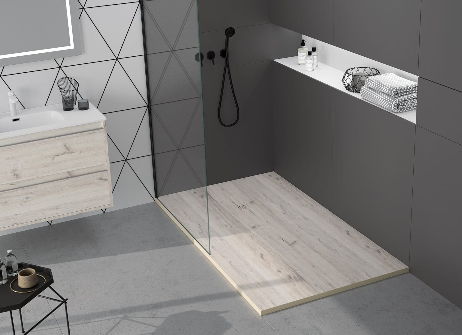 Platos de ducha de resina decorados Bruntec Stone 3D Madera Principal 5