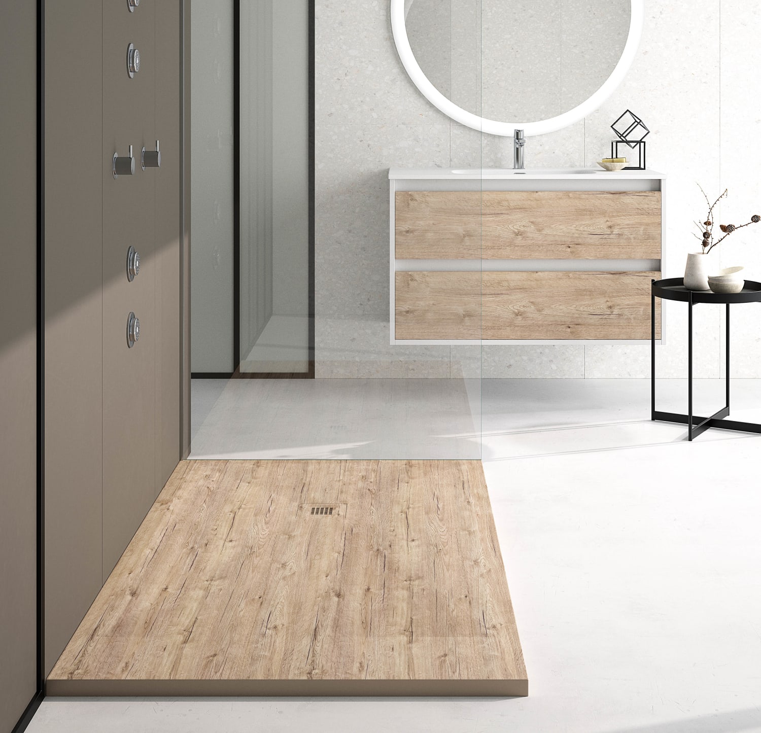 Platos de ducha de resina decorados Bruntec Stone 3D Madera Principal 4