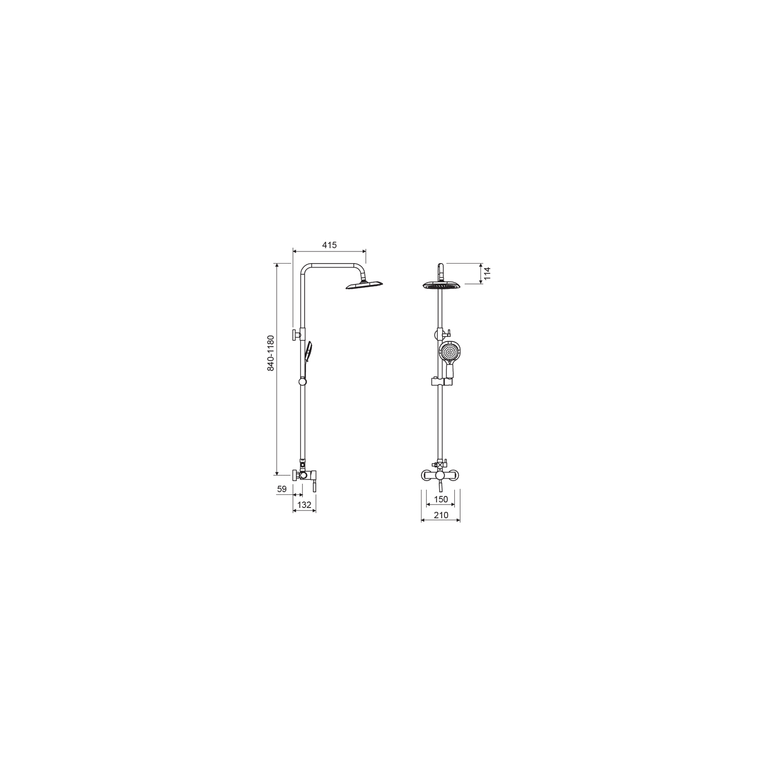 Conjunto de ducha Lluvibath Carola II Croquis 1