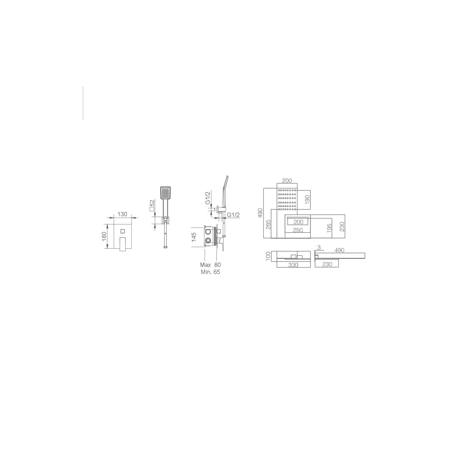 Conjunto de ducha empotrado Imex Rodas Croquis 8