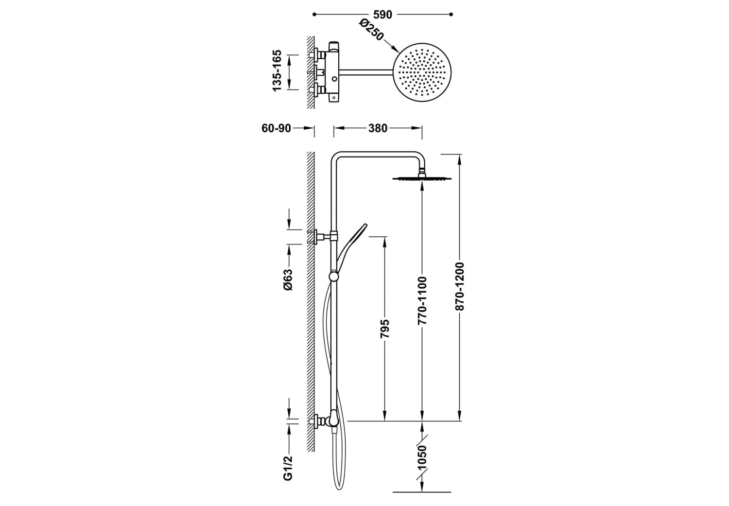 Columna de ducha Imex Flat Croquis 2