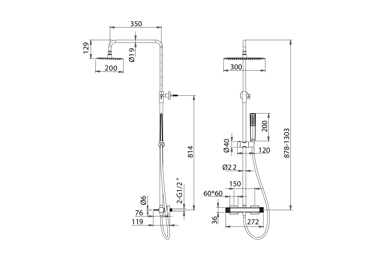 Conjunto de ducha Imex Firenze Croquis 9