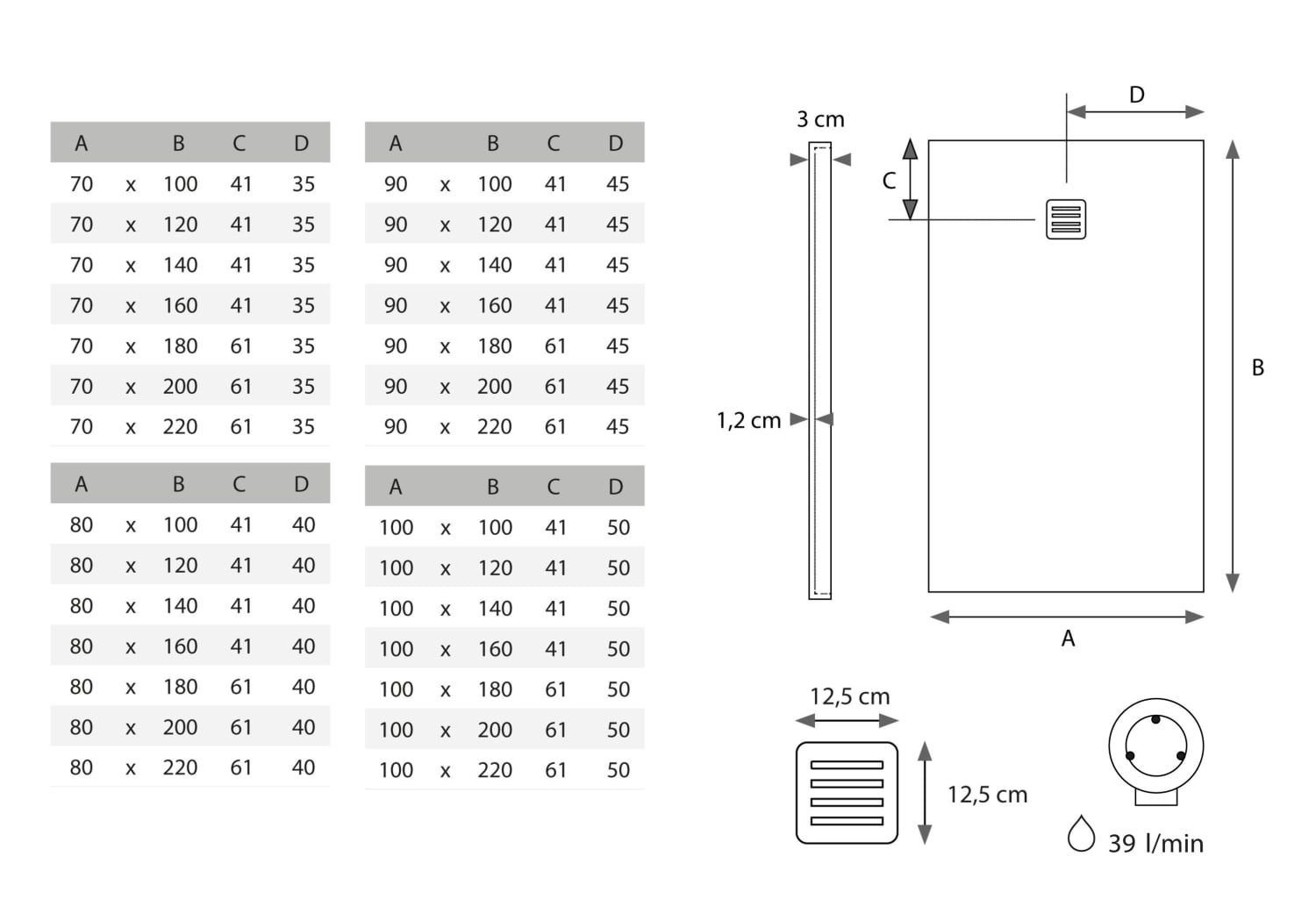 Plato de ducha Solid Surface Corian DuPont Hidronatur Antares Croquis 3