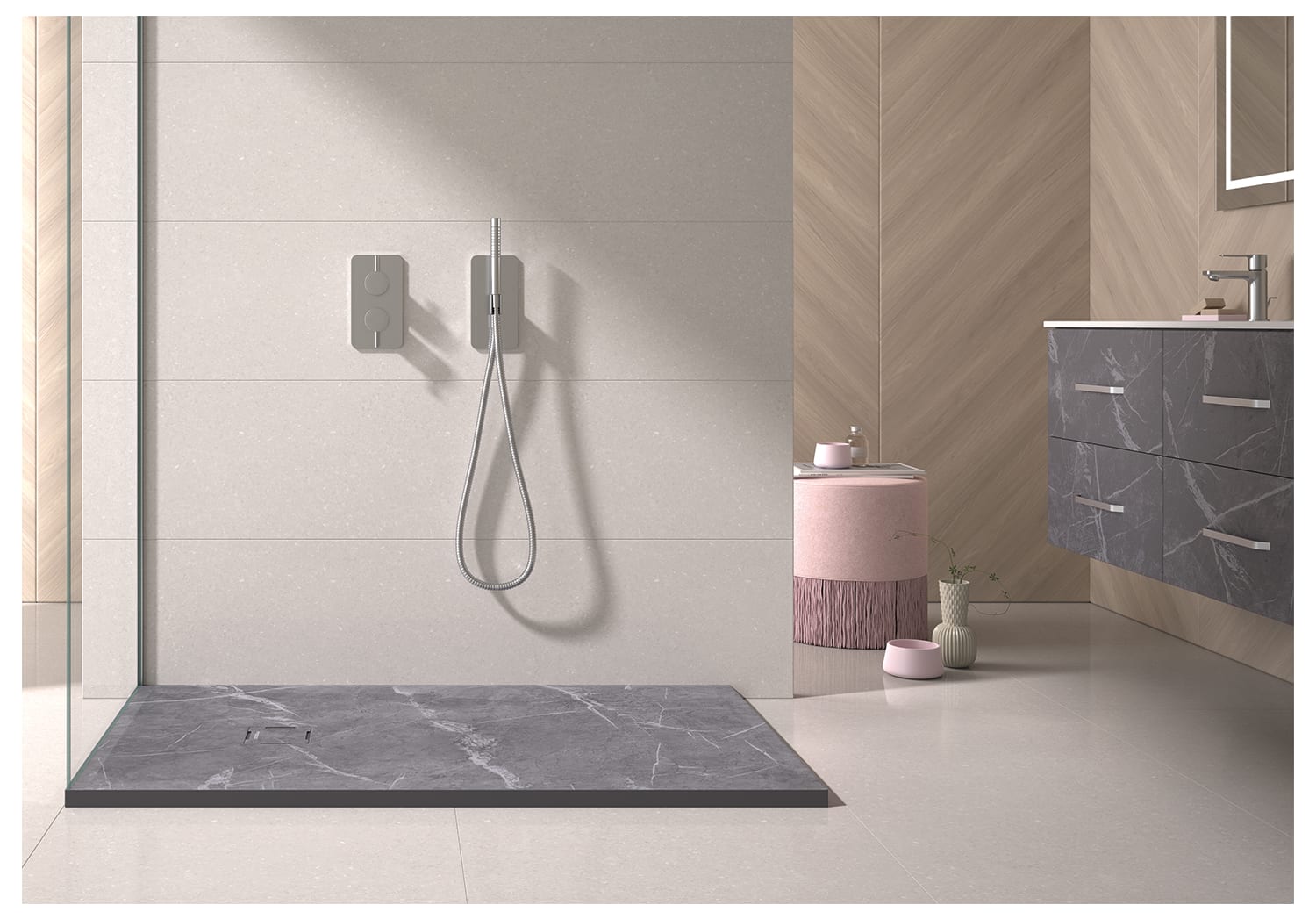 Platos de ducha de resina decorados Bruntec Stone 3D Mármol Ambiente 10