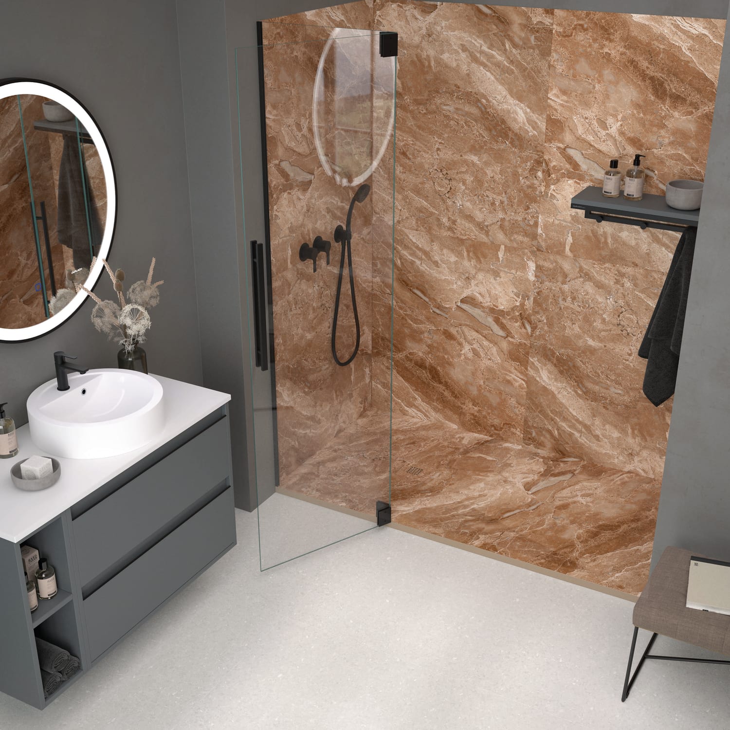 Platos de ducha de resina decorados Bruntec Stone 3D Mármol Principal 2