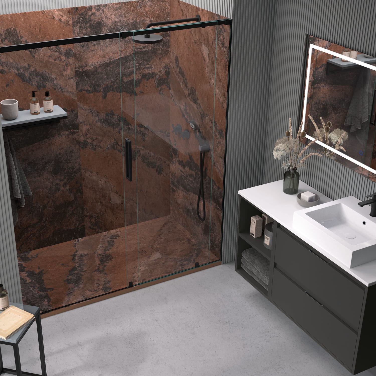 Platos de ducha de resina decorados Bruntec Stone 3D Mármol Principal 3