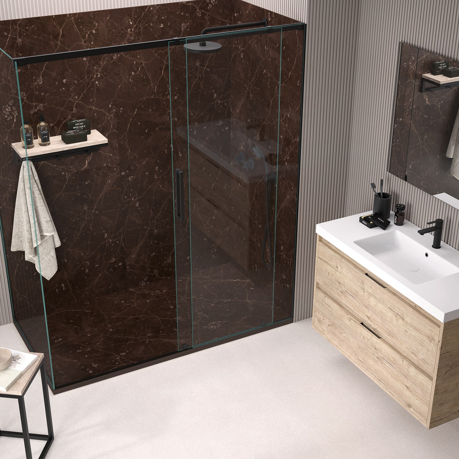 Platos de ducha de resina decorados Bruntec Stone 3D Mármol Principal 8