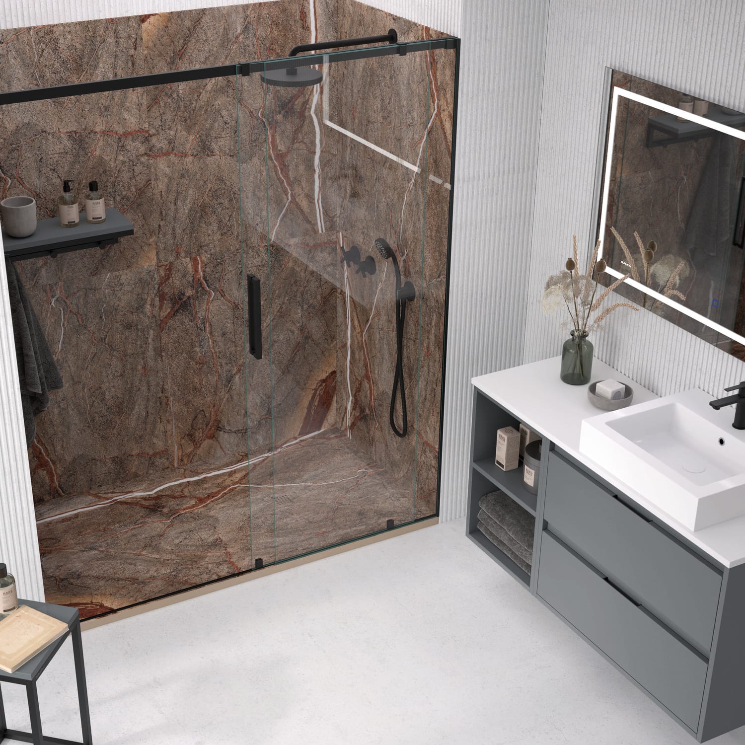 Platos de ducha de resina decorados Bruntec Stone 3D Mármol Principal 9