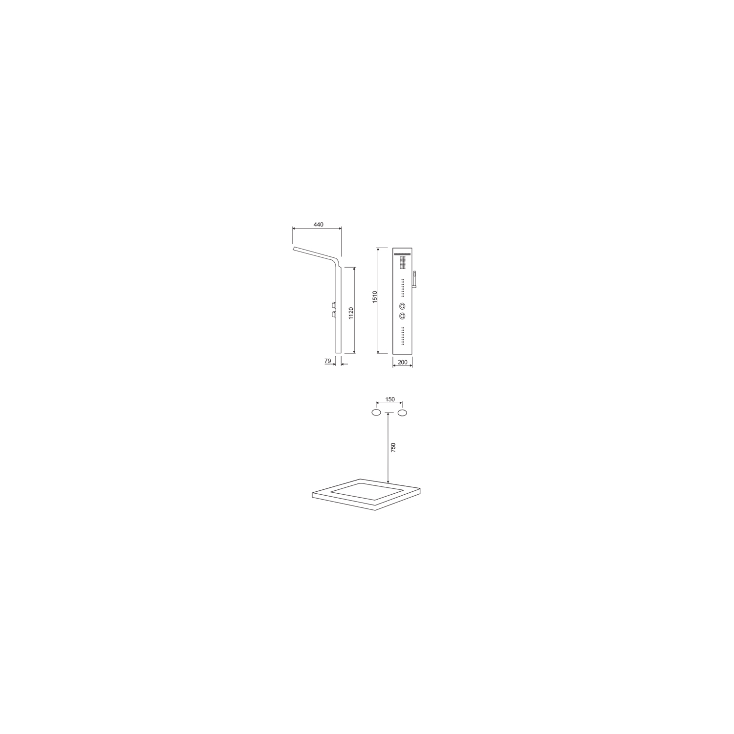 Columna de ducha hidromasaje Lluvibath Beka Croquis 1