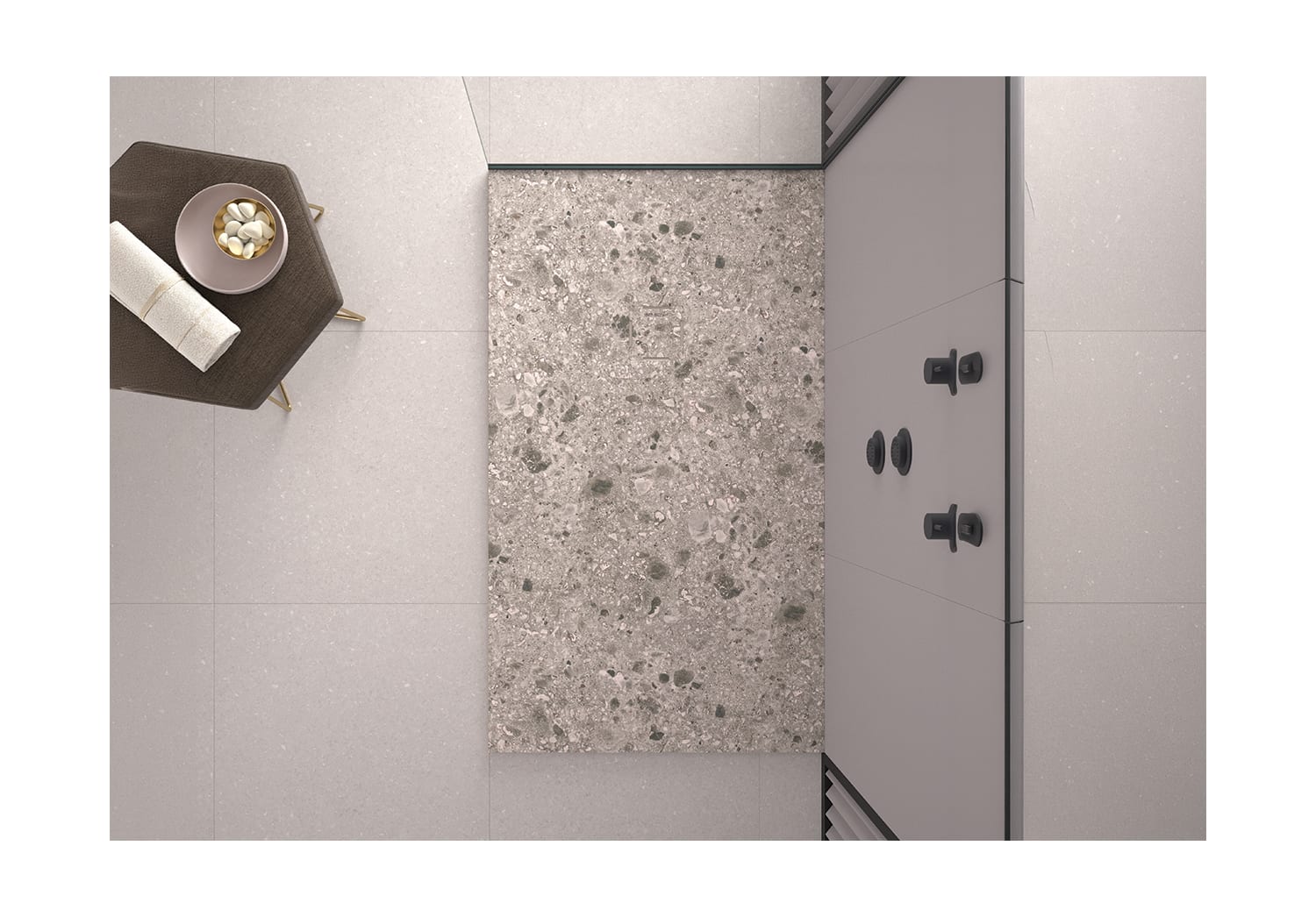 Platos de ducha de resina decorados Bruntec Design 3D Terrazo Ambiente 2