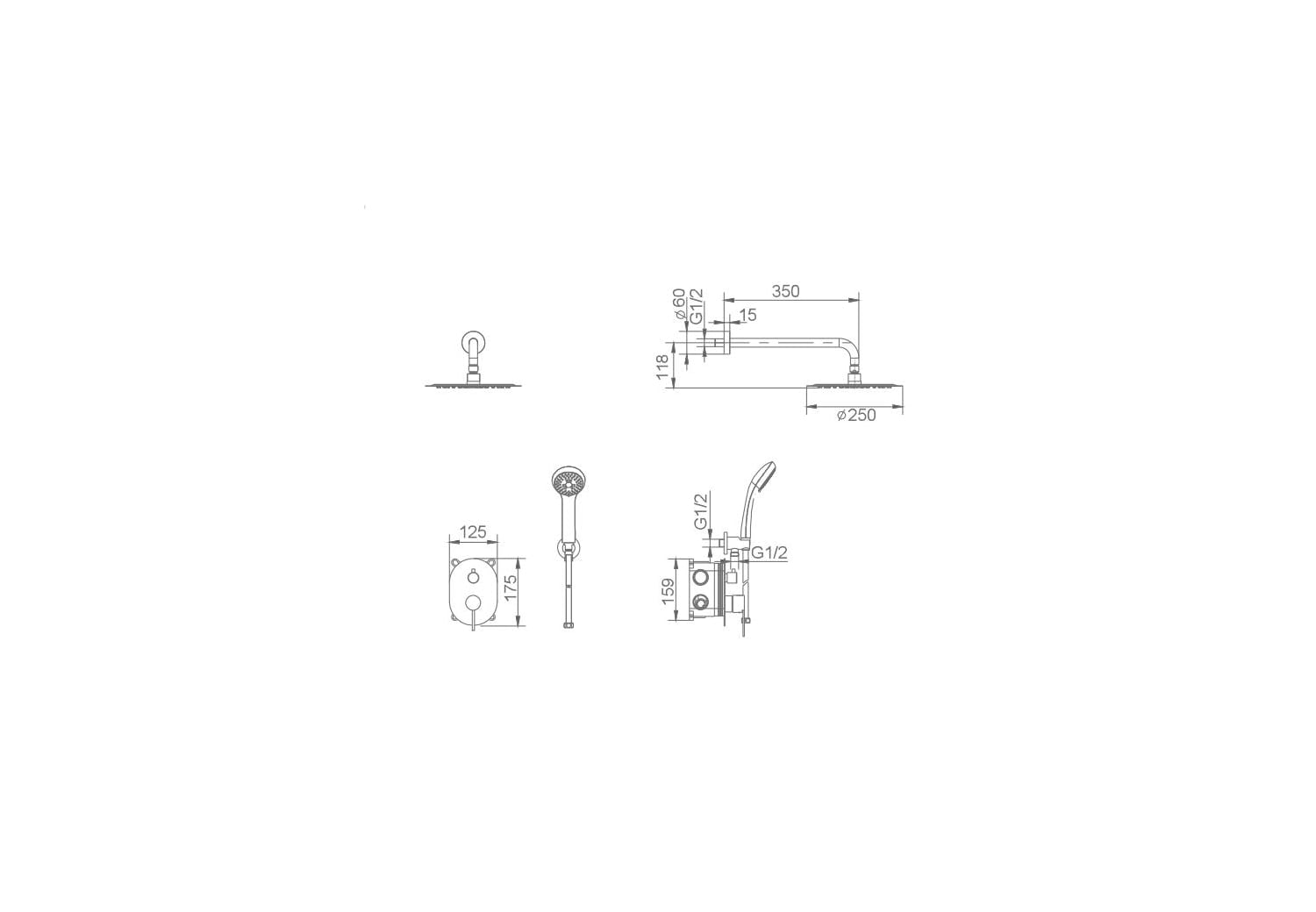 Conjunto de ducha empotrado Imex Moscú Croquis 7