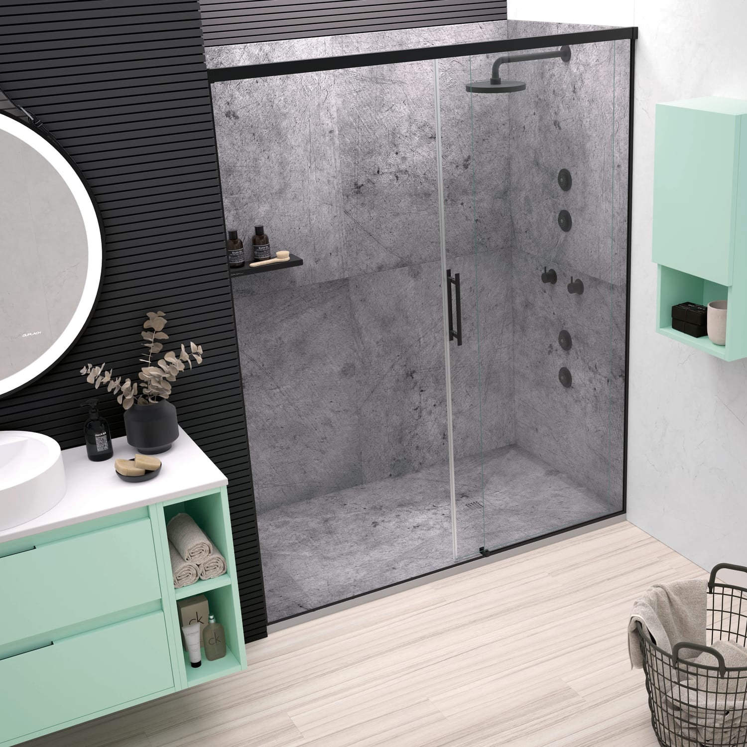 Platos de ducha de resina decorados Bruntec Design 3D Cemento Ambiente 5