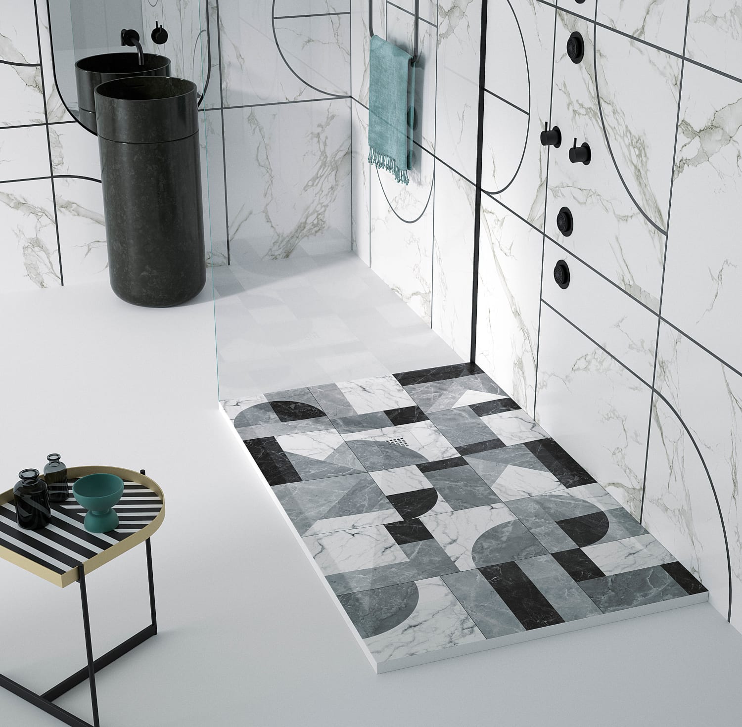 Platos de ducha de resina decorados Bruntec Design 3D Mosaico Principal 0