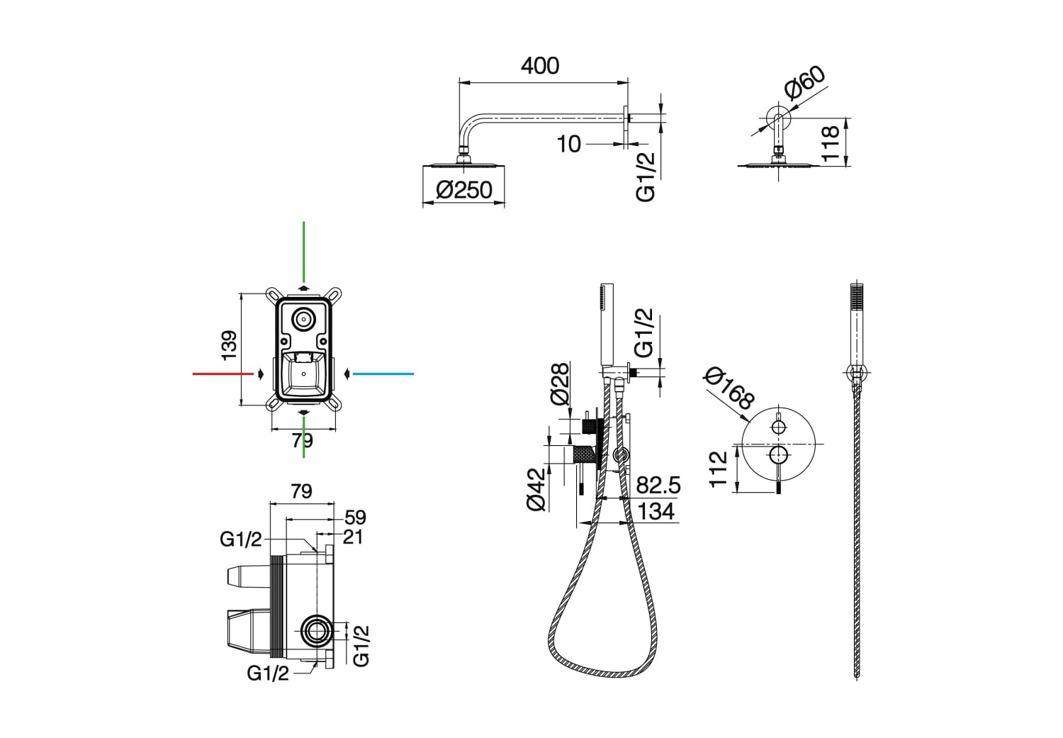Conjunto de ducha empotrado Imex Génova Croquis 9