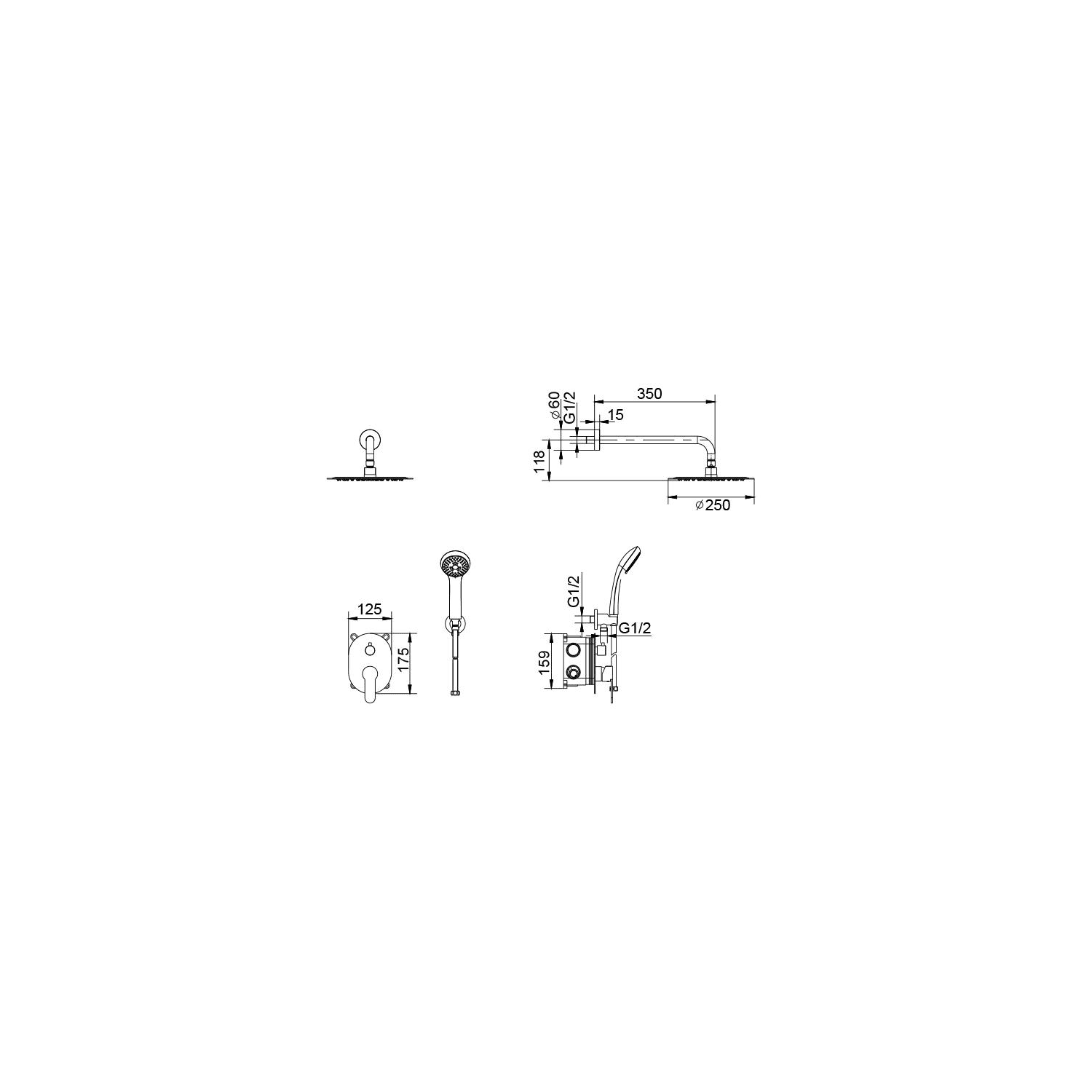 Conjunto de ducha empotrado Imex Oslo Croquis 7