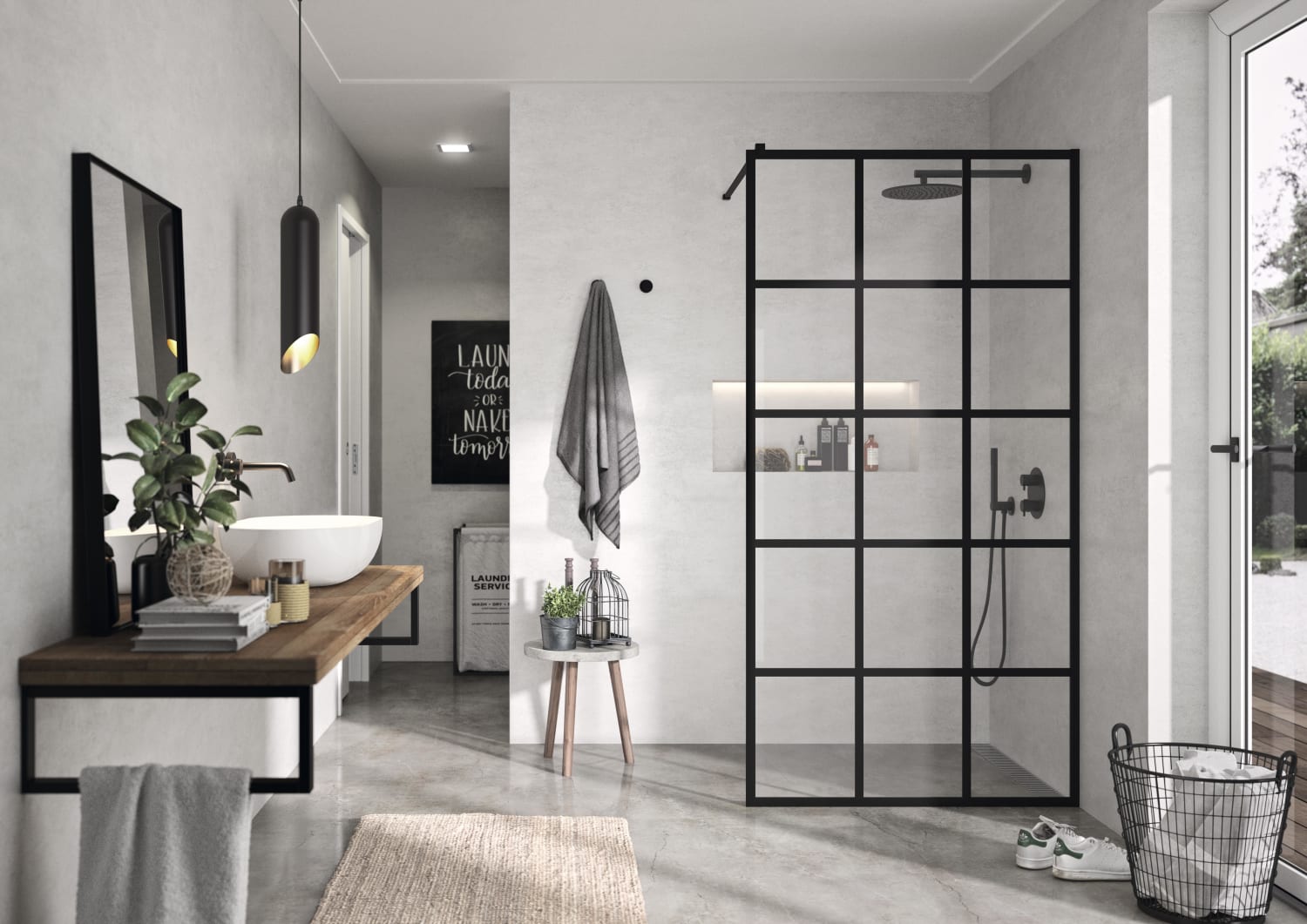 Mampara de ducha fija negra Fresh - FR103 -Kassandra- Ambiente 1