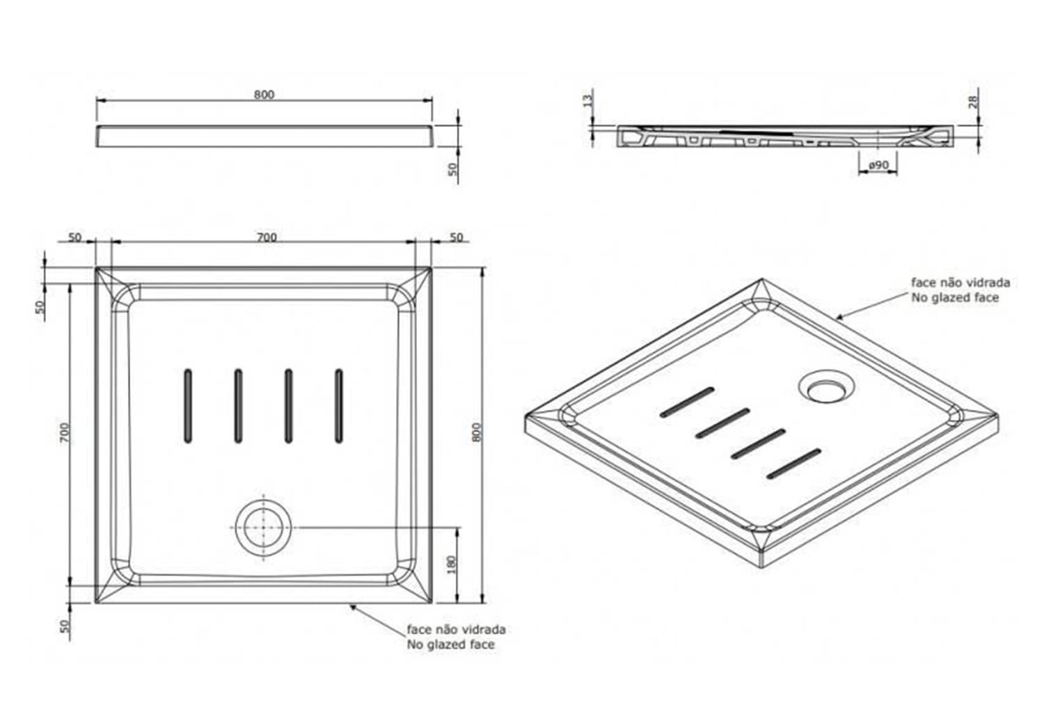 Plato de ducha de cerámica Unisan Waterline Croquis 3