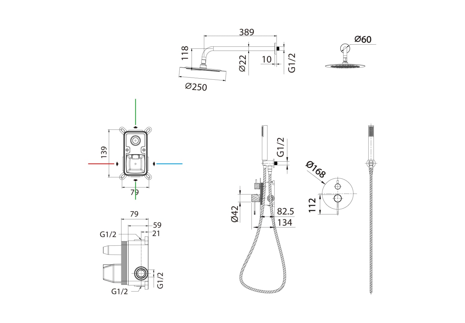 Conjunto de ducha empotrado Imex Bless Croquis 24