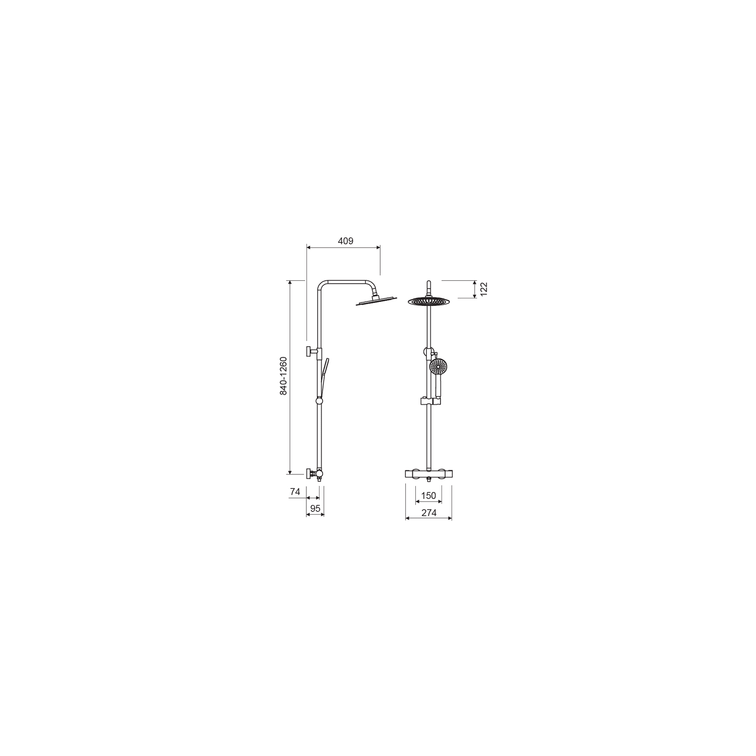 Conjunto de ducha Lluvibath Pipe Croquis 2