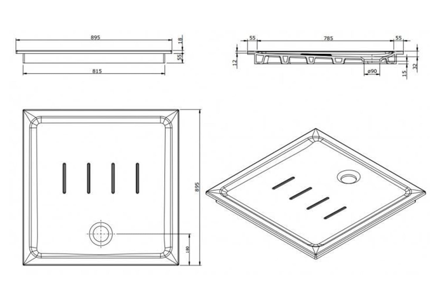 Plato de ducha de cerámica Unisan Waterline Croquis 3