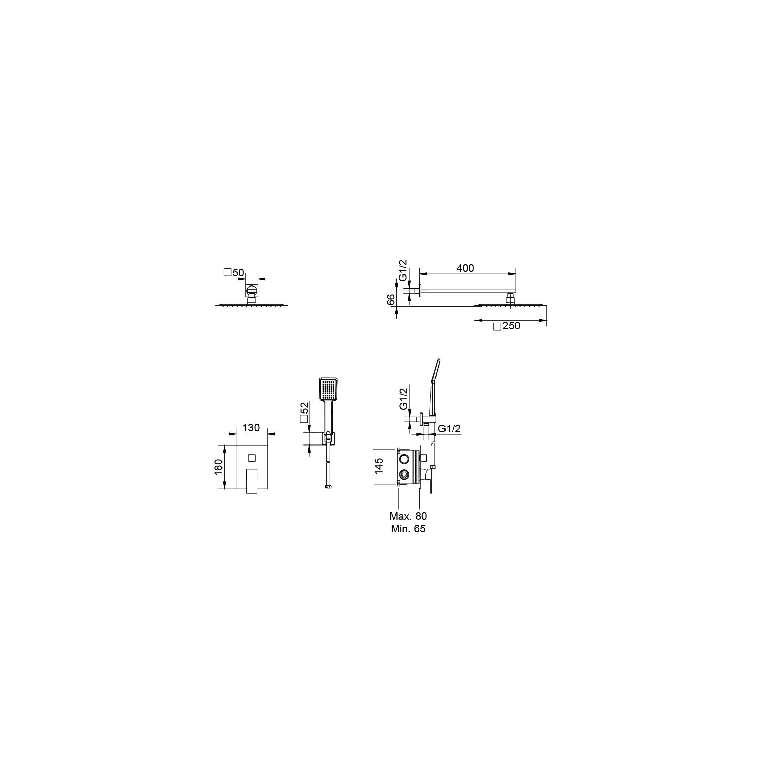 Conjunto de ducha empotrado Imex Dublín Croquis 12