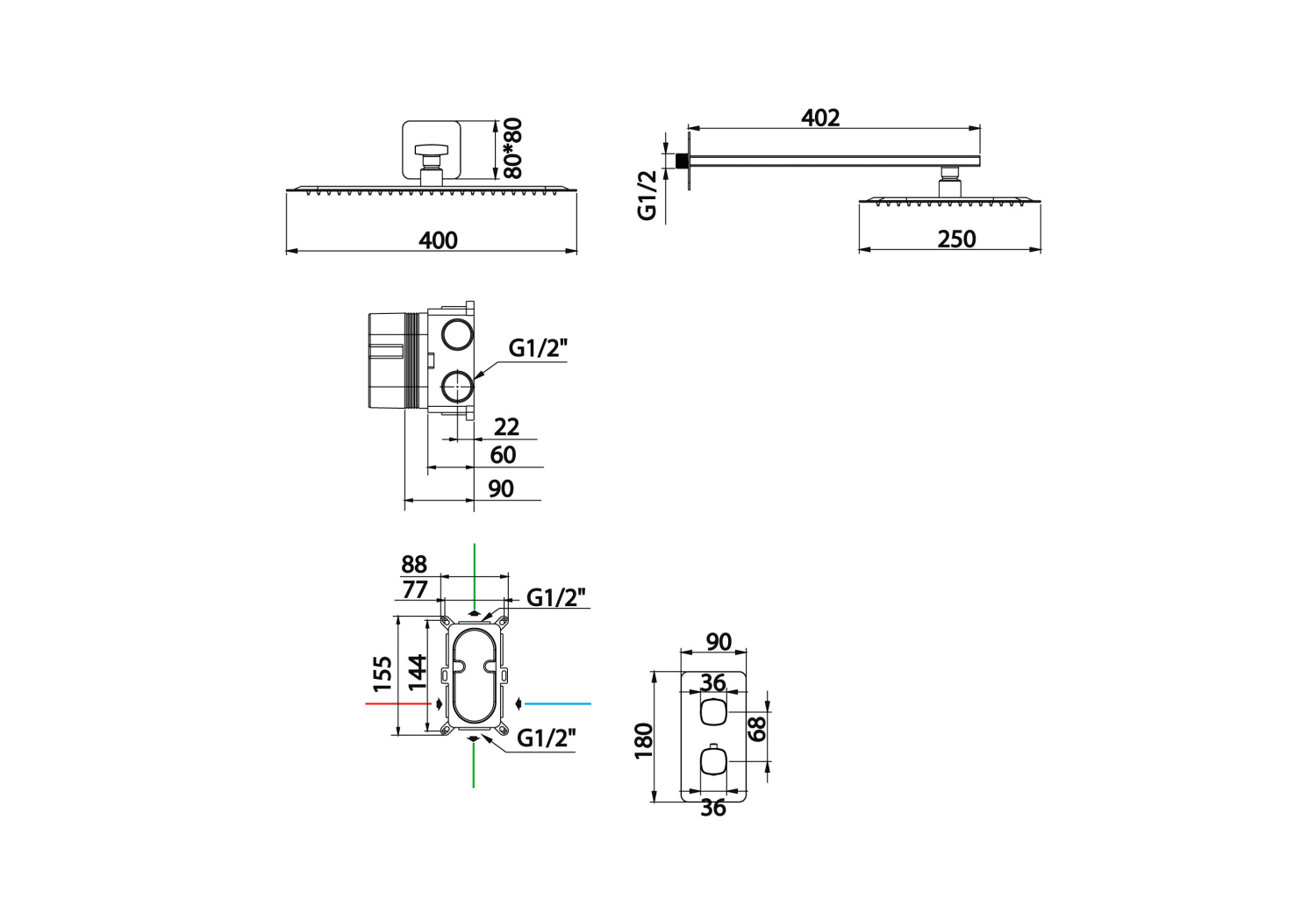 Conjunto de ducha empotrado Imex Firenze Croquis 9