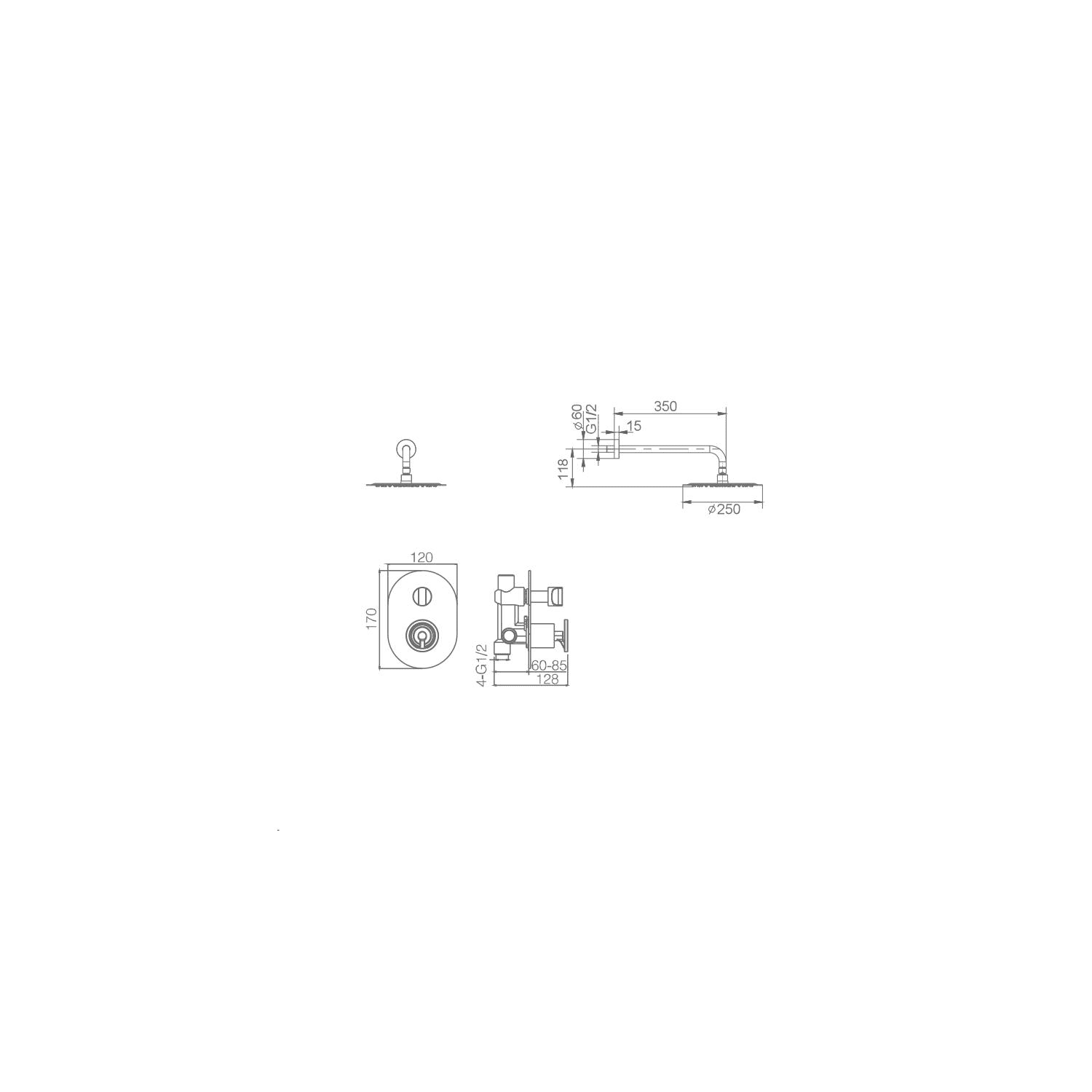 Conjunto de ducha empotrado Imex Olimpo Croquis 4